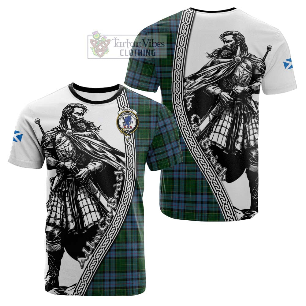 Forsyth Tartan Clan Crest Cotton T-shirt with Highlander Warrior Celtic Style - Tartan Vibes Clothing