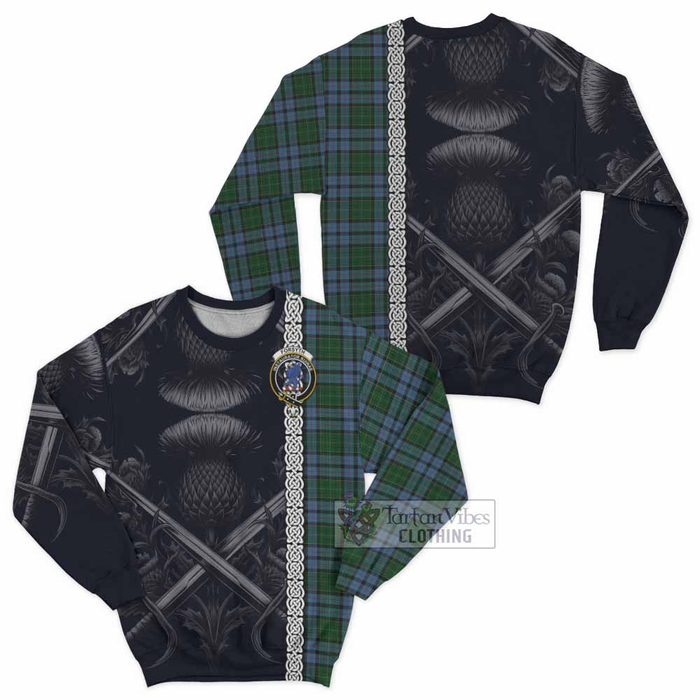 Forsyth Tartan Sweatshirt with Family Crest Cross Sword Thistle Celtic Vibes - Tartan Vibes Clothing