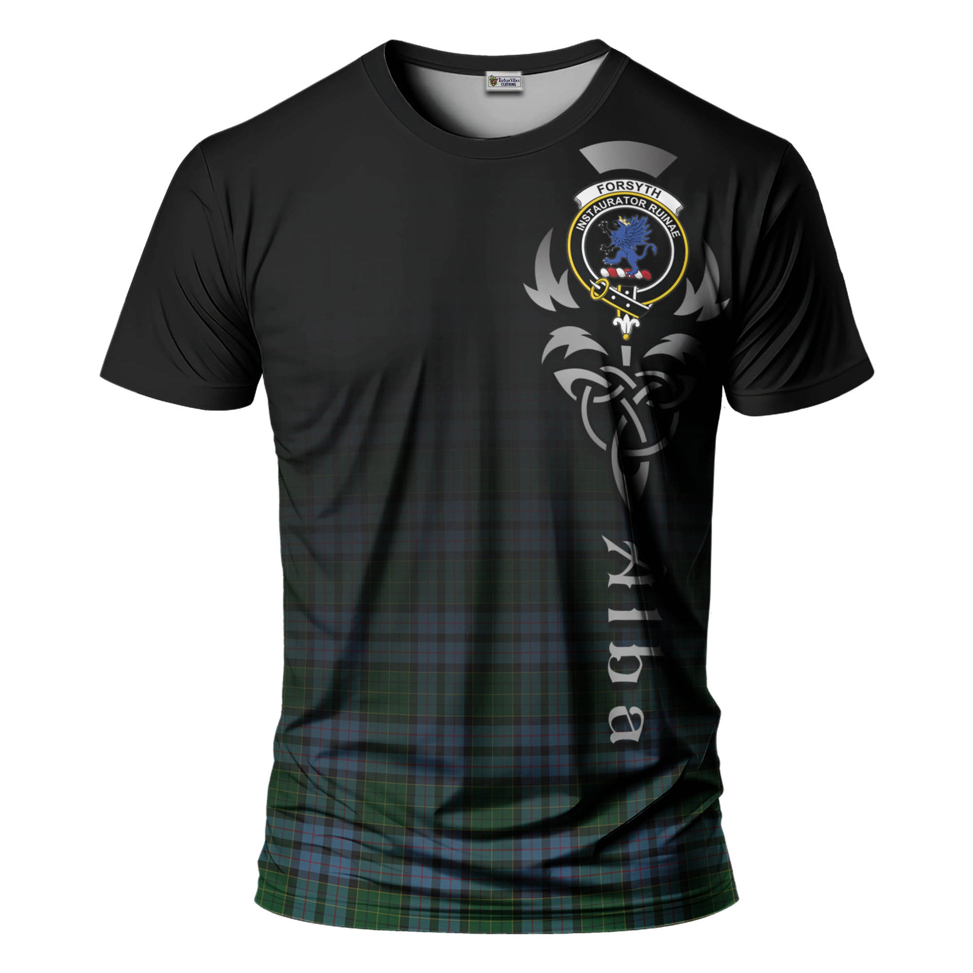 Forsyth Tartan T-Shirt Featuring Alba Gu Brath Family Crest Celtic Inspired - Tartan Vibes Clothing