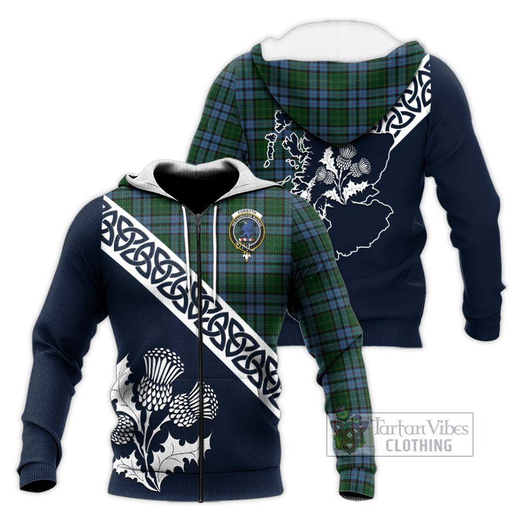 Forsyth Tartan Knitted Hoodie Featuring Thistle and Scotland Map Unisex Knitted Zip Hoodie - Tartan Vibes Clothing