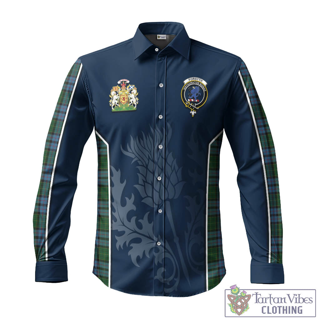 Forsyth Tartan Long Sleeve Button Up Shirt with Family Crest and Scottish Thistle Vibes Sport Style - Tartan Vibes Clothing