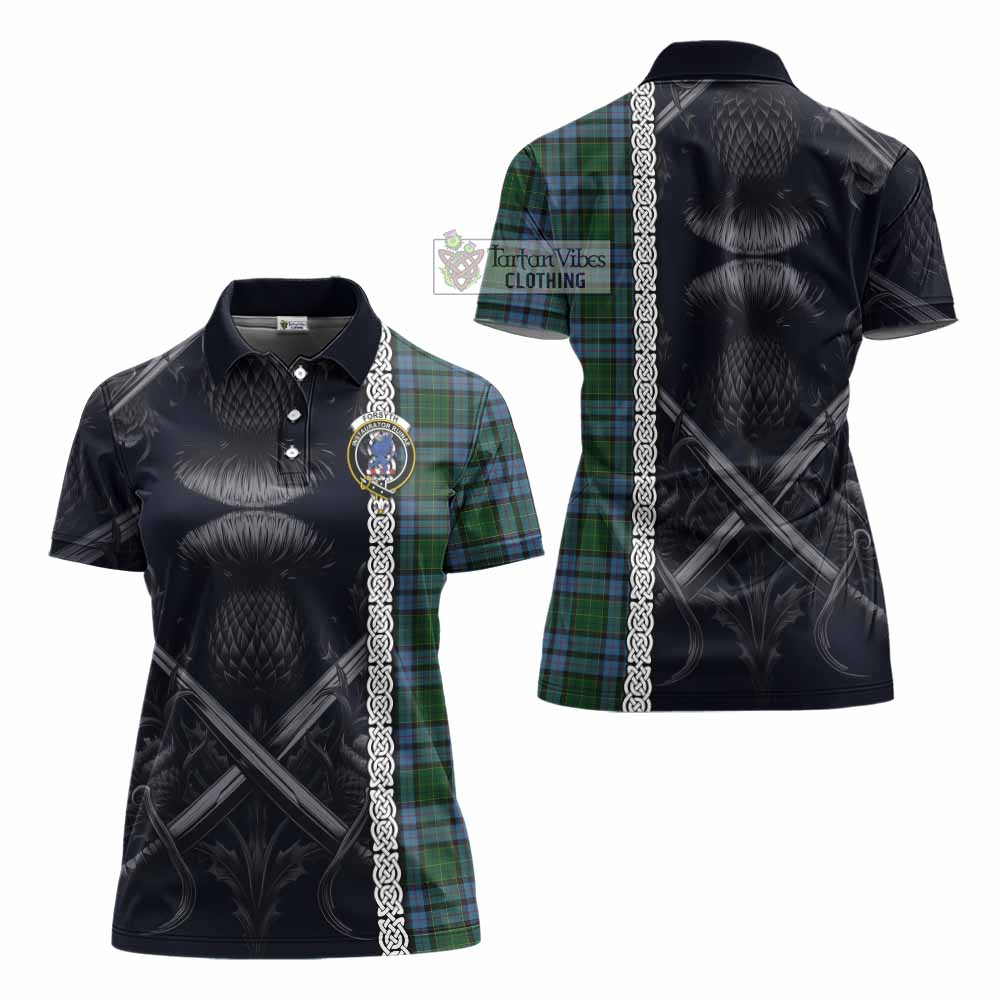 Forsyth Tartan Women's Polo Shirt with Family Crest Cross Sword Thistle Celtic Vibes - Tartan Vibes Clothing