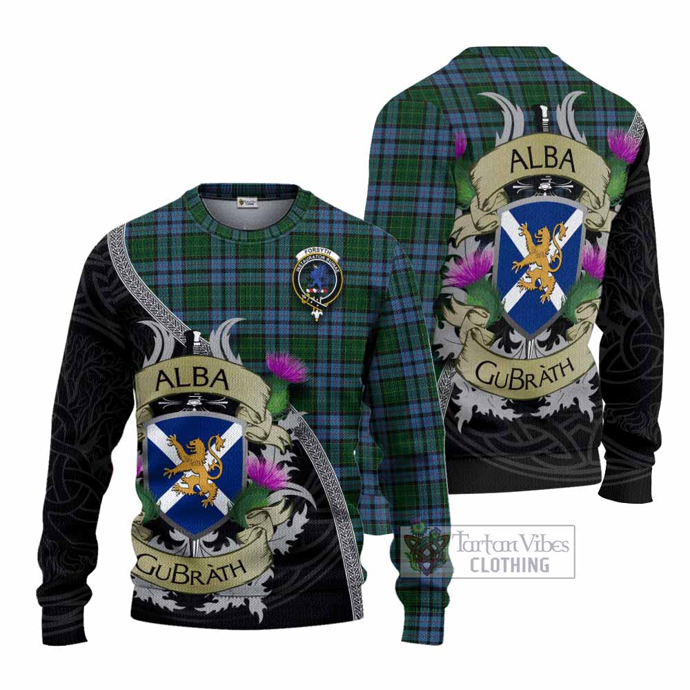 Forsyth Tartan Family Crest Knitted Sweater Lion Rampant Royal Thistle Shield Celtic Inspired - Tartan Vibes Clothing