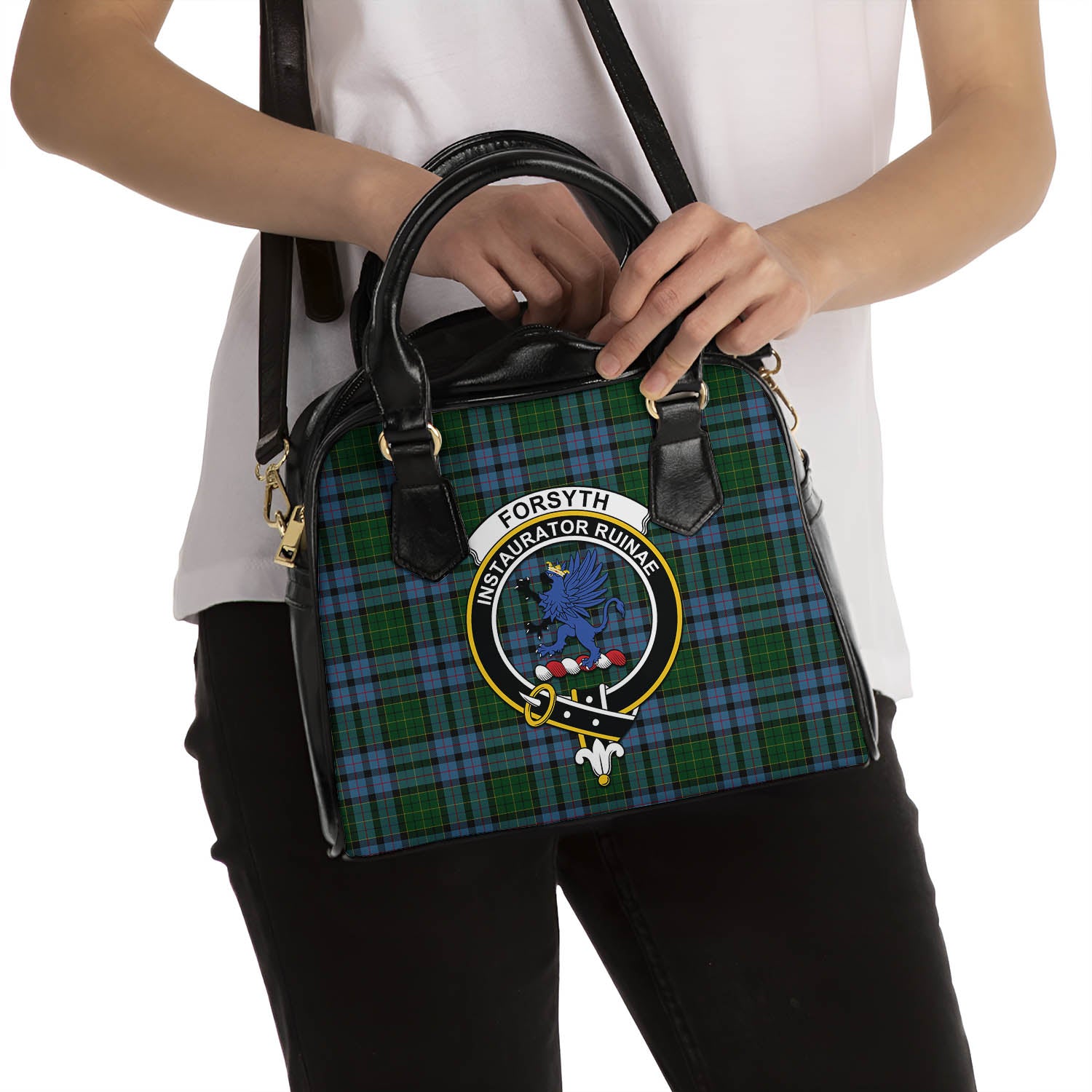 Forsyth Tartan Shoulder Handbags with Family Crest - Tartan Vibes Clothing