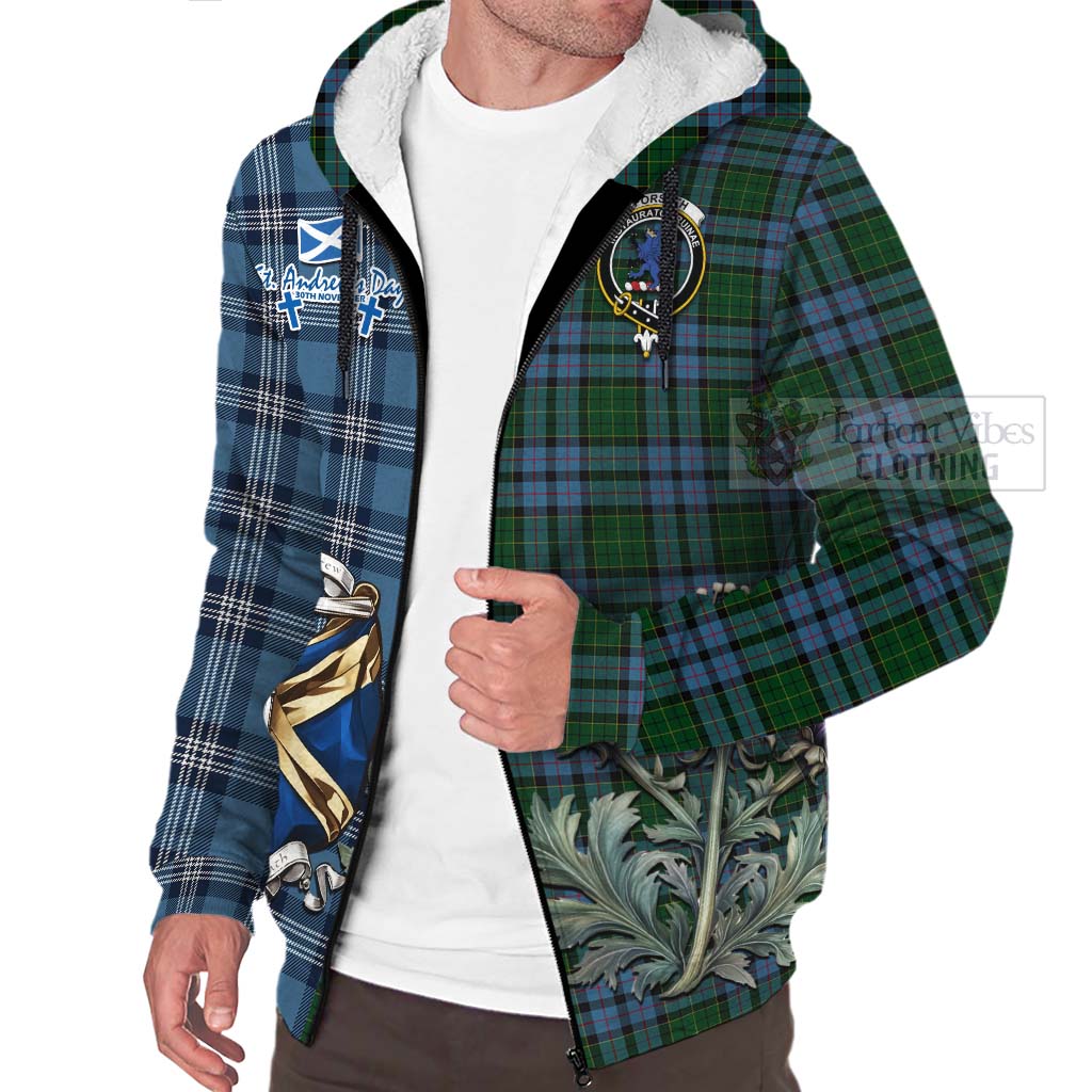 Tartan Vibes Clothing Forsyth Tartan Sherpa Hoodie Happy St. Andrew's Day Half Tartan Style