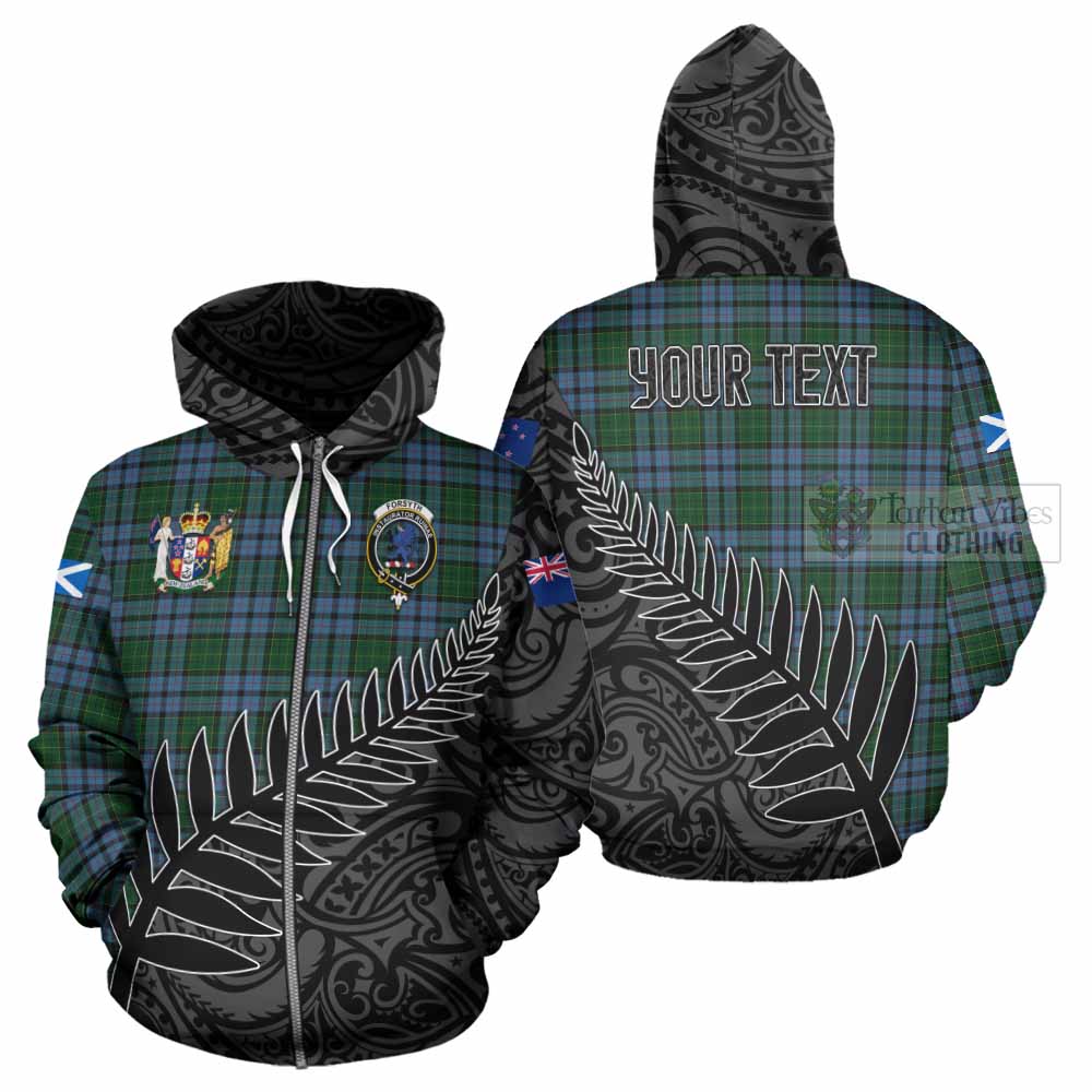 Tartan Vibes Clothing Forsyth Crest Tartan Hoodie with New Zealand Silver Fern Half Style