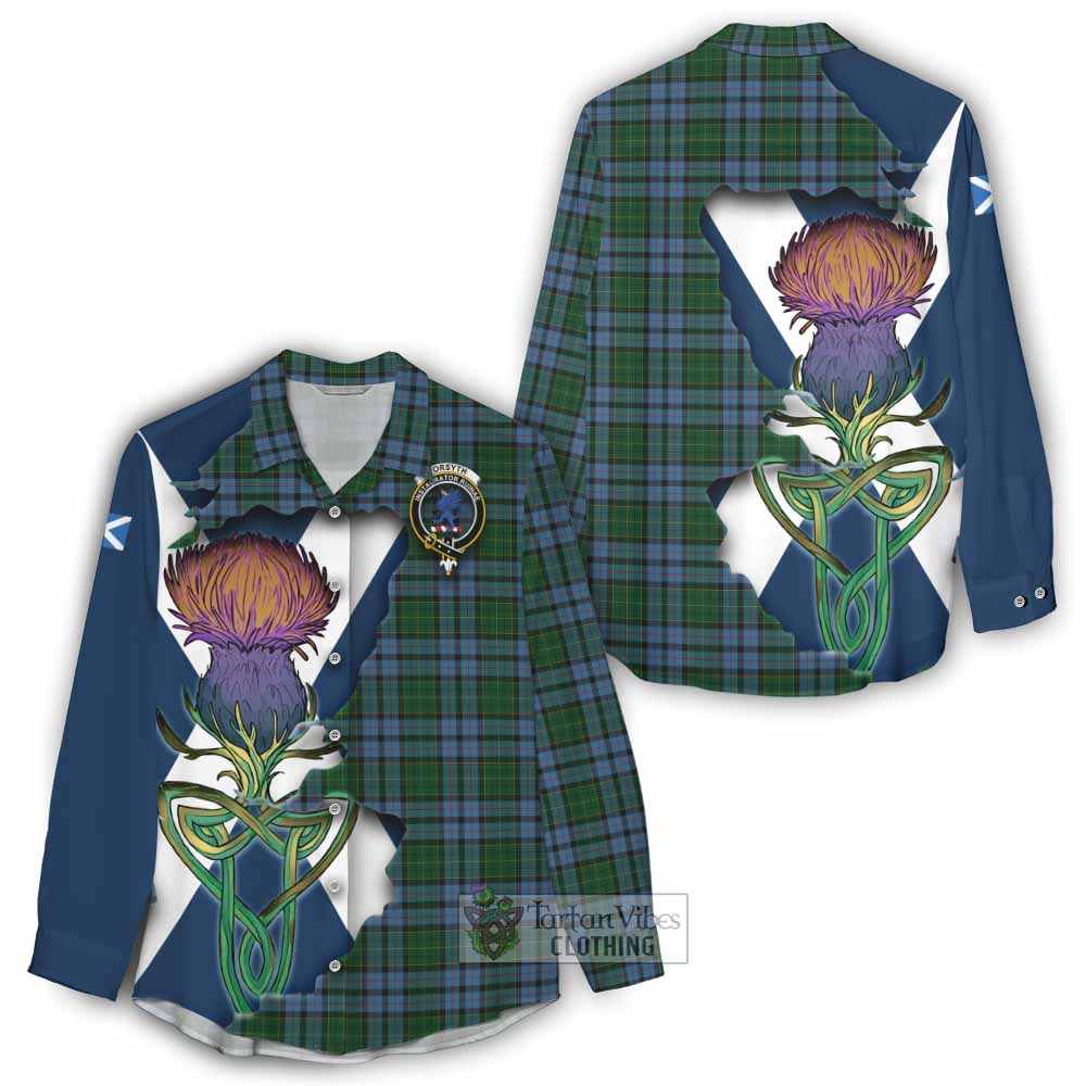 Tartan Vibes Clothing Forsyth Tartan Family Crest Women's Casual Shirt Scottish Thistle Celtic Inspired