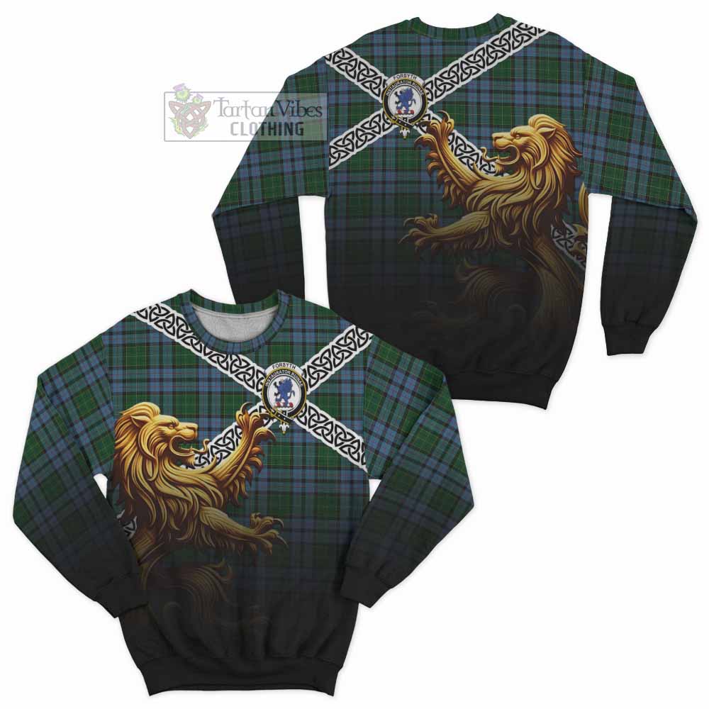 Forsyth Crest Tartan Sweatshirt with Golden Lion Emblem Celtic Style - Tartan Vibes Clothing