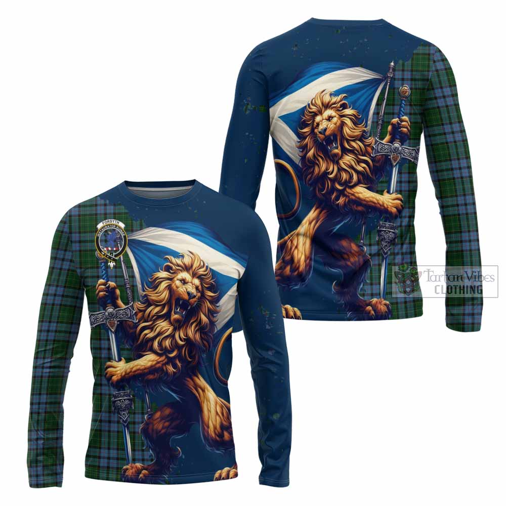Forsyth Tartan Family Crest Long Sleeve T-Shirt with Scottish Majestic Lion - Tartan Vibes Clothing