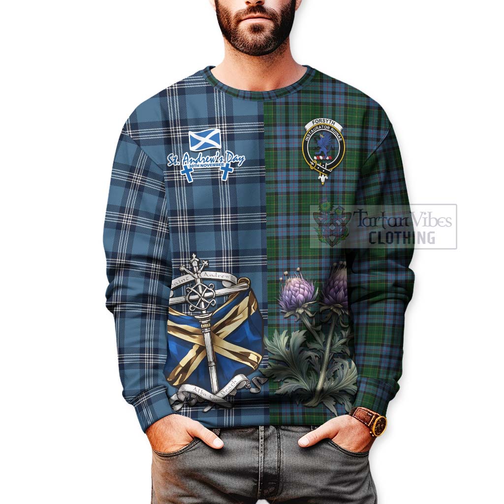 Forsyth Tartan Sweatshirt Happy St. Andrew's Day Half Tartan Style - Tartan Vibes Clothing