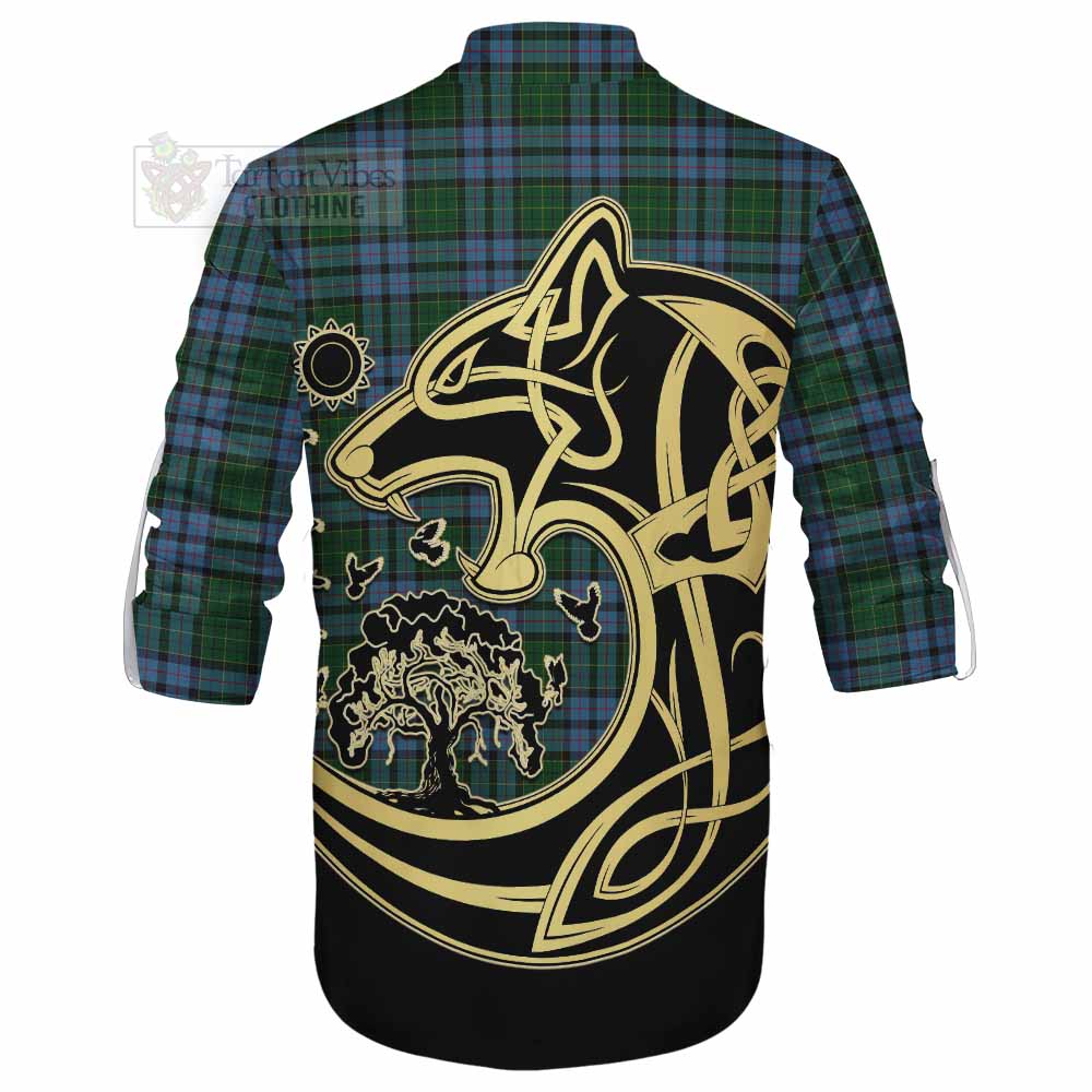 Forsyth Tartan Ghillie Kilt Shirt with Family Crest Celtic Wolf Style - Tartan Vibes Clothing