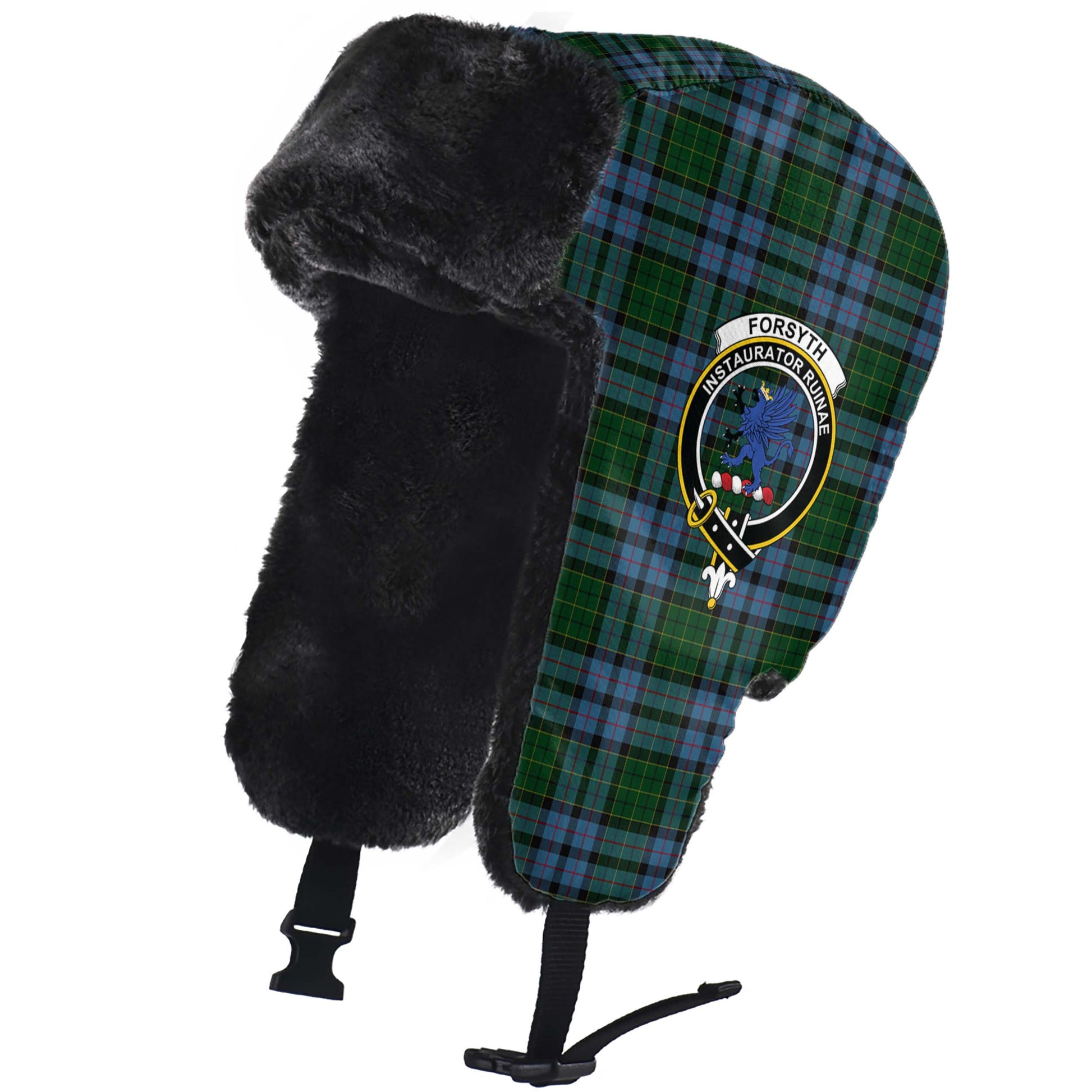 Forsyth Tartan Winter Trapper Hat with Family Crest - Tartan Vibes Clothing