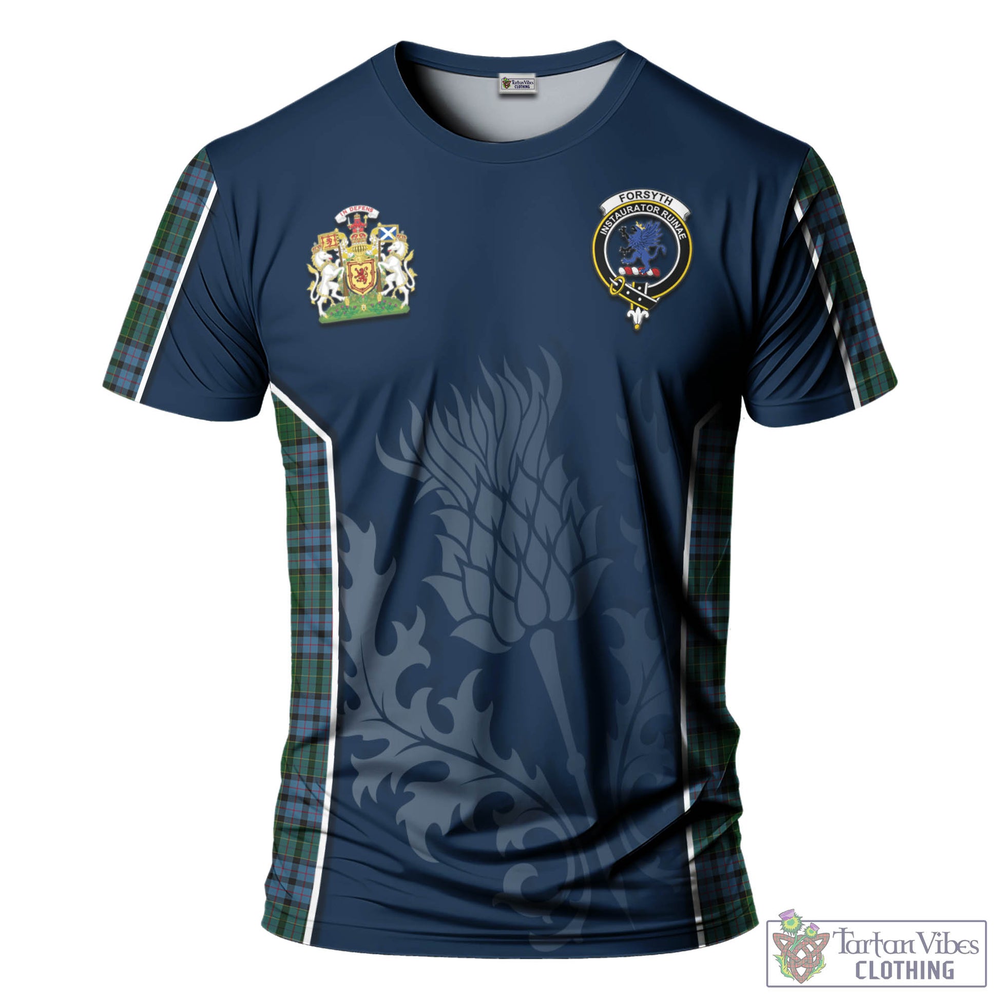 Forsyth Tartan T-Shirt with Family Crest and Scottish Thistle Vibes Sport Style - Tartan Vibes Clothing
