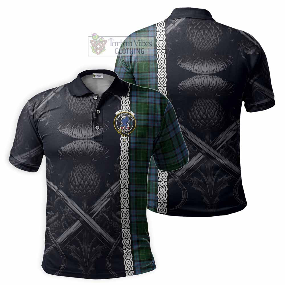 Forsyth Tartan Polo Shirt with Family Crest Cross Sword Thistle Celtic Vibes - Tartan Vibes Clothing