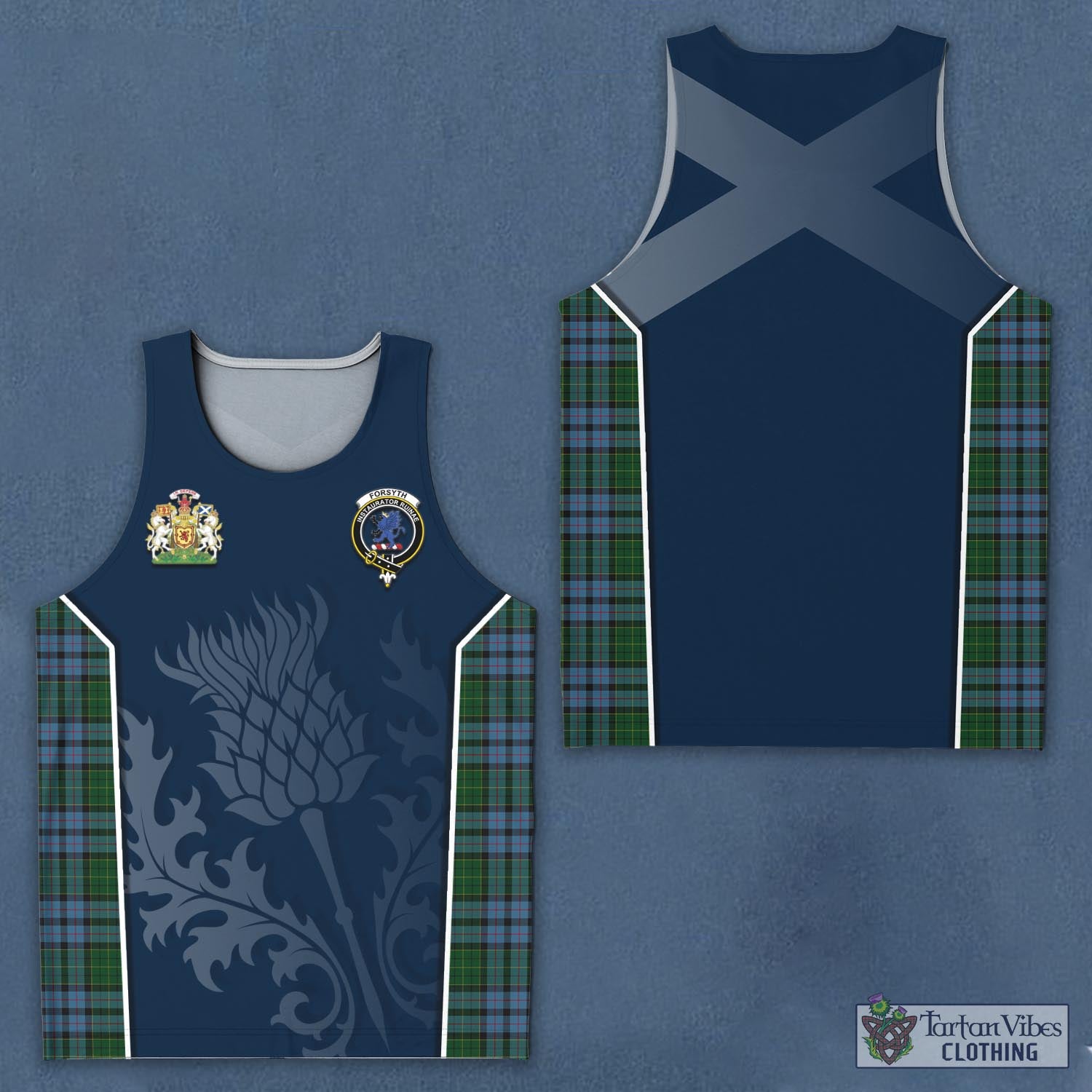 Forsyth Tartan Men's Tanks Top with Family Crest and Scottish Thistle Vibes Sport Style - Tartan Vibes Clothing