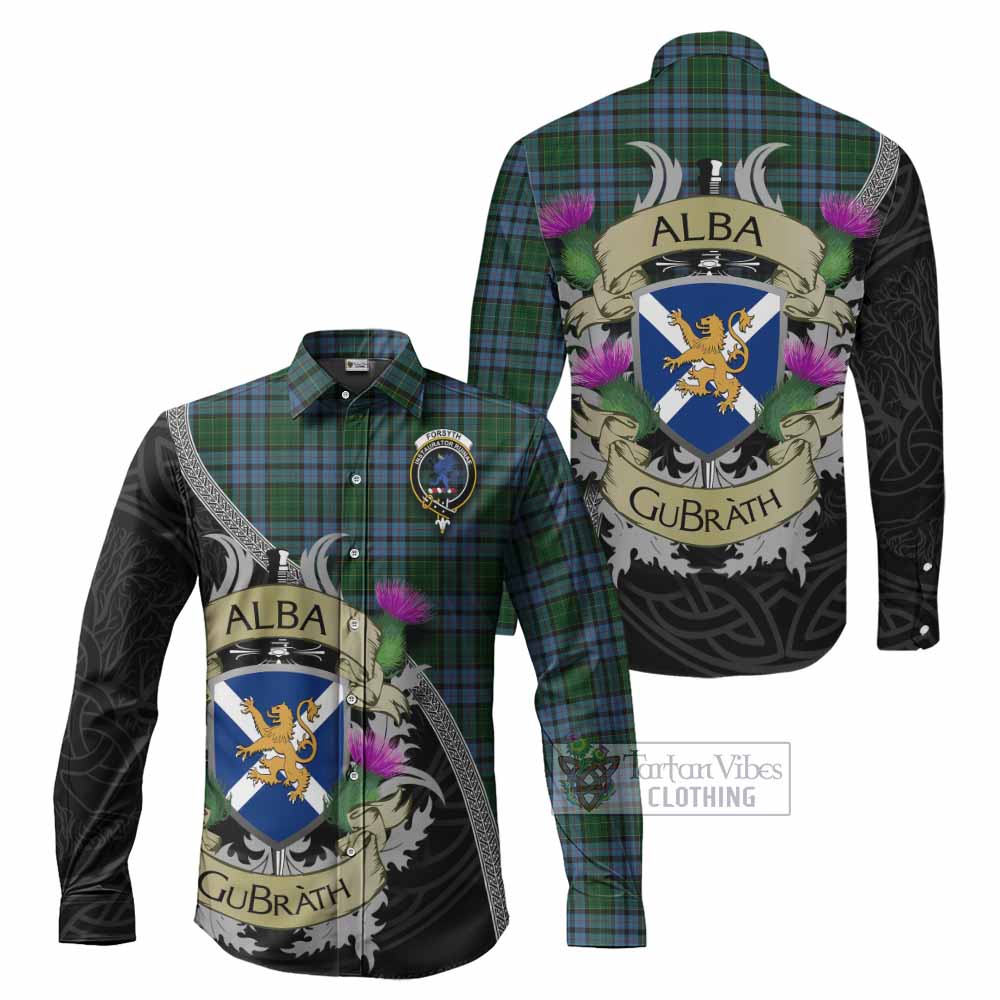 Forsyth Tartan Family Crest Long Sleeve Button Shirt Lion Rampant Royal Thistle Shield Celtic Inspired - Tartan Vibes Clothing