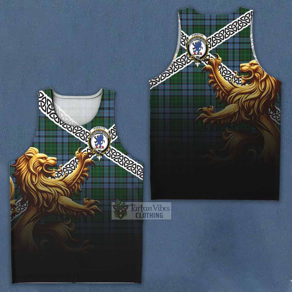 Forsyth Crest Tartan Men's Tank Top with Golden Lion Emblem Celtic Style - Tartan Vibes Clothing