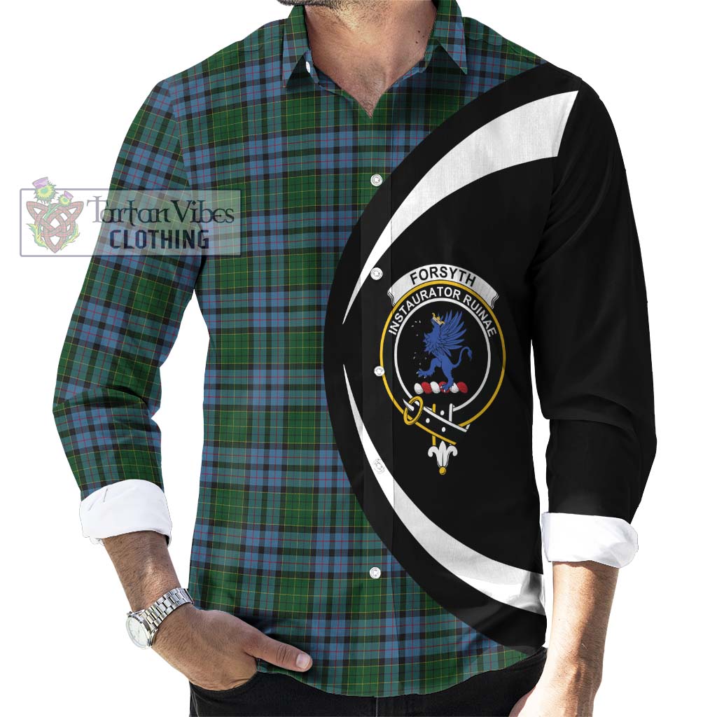 Forsyth Tartan Long Sleeve Button Up with Family Crest Circle Style - Tartan Vibes Clothing