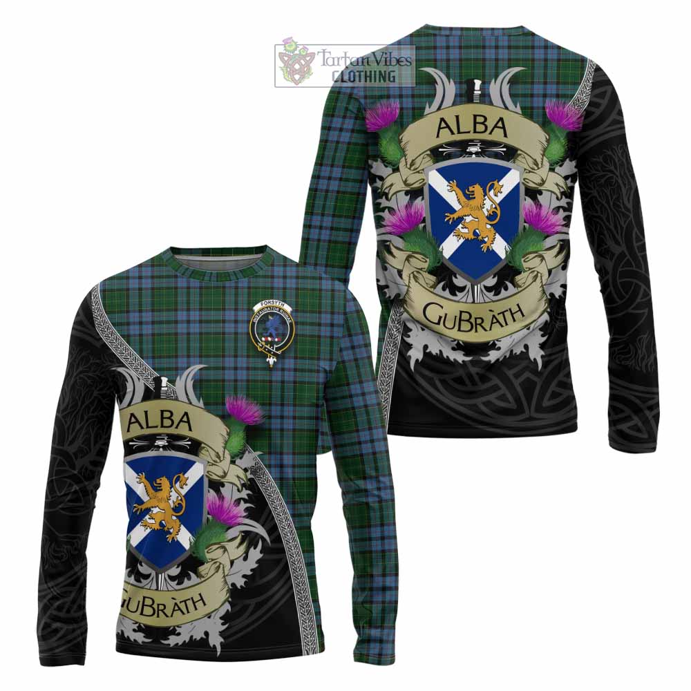 Forsyth Tartan Family Crest Long Sleeve T-Shirt Lion Rampant Royal Thistle Shield Celtic Inspired - Tartan Vibes Clothing