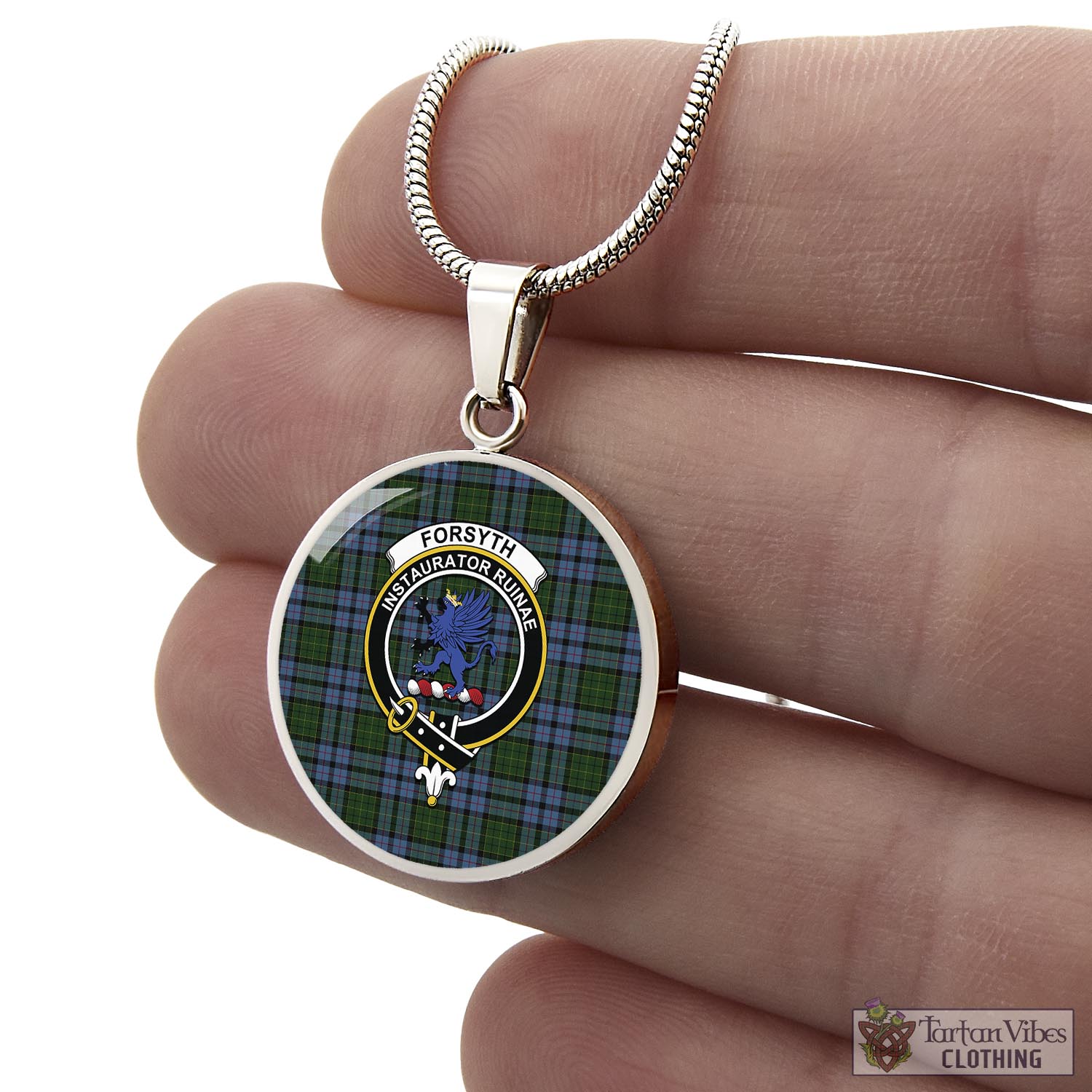 Tartan Vibes Clothing Forsyth Tartan Circle Necklace with Family Crest