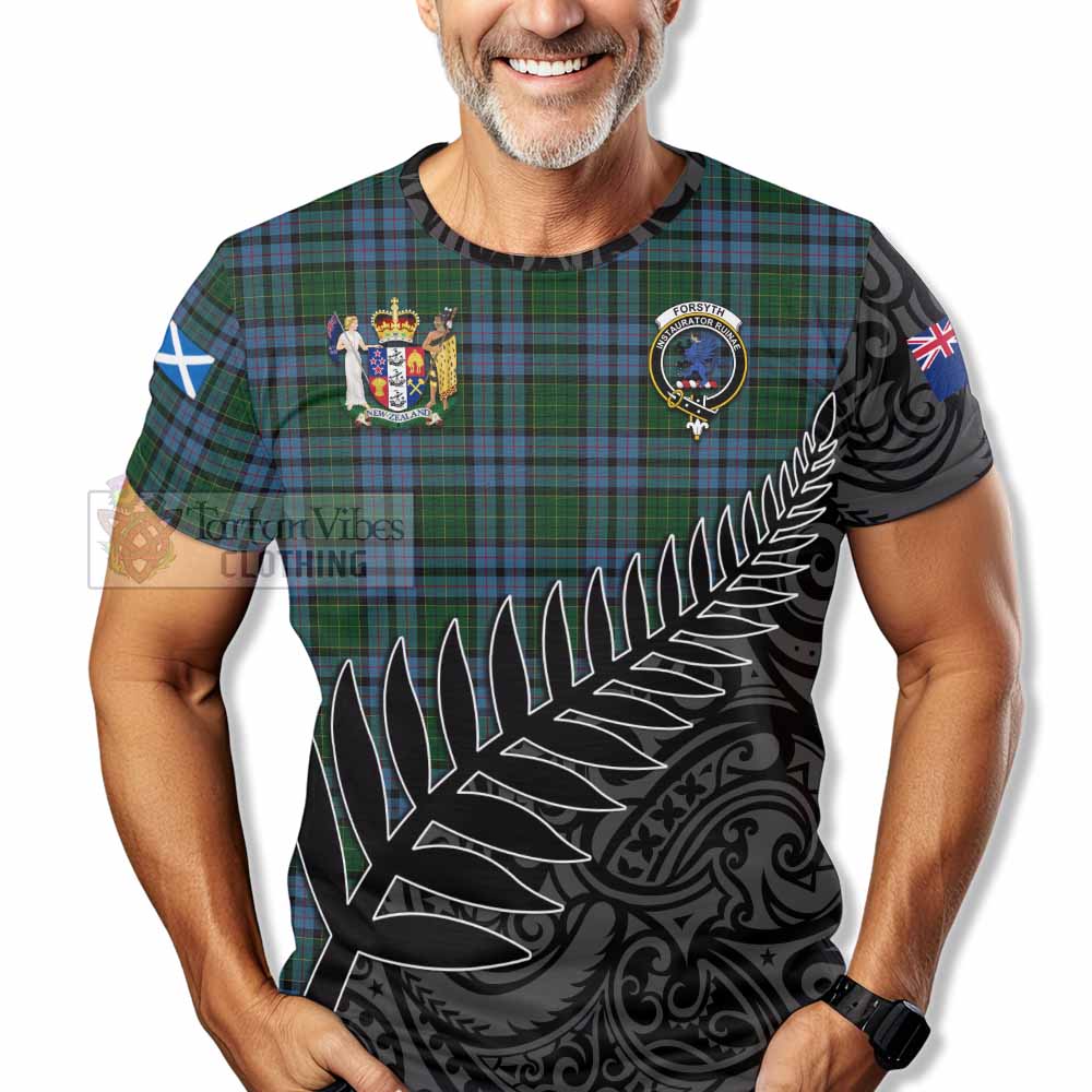 Forsyth Crest Tartan T-Shirt with New Zealand Silver Fern Half Style - Tartan Vibes Clothing