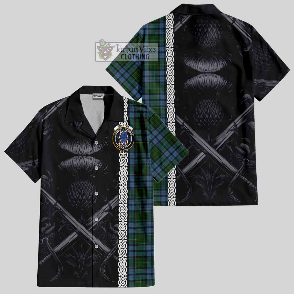 Forsyth Tartan Hawaiian Shirt with Family Crest Cross Sword Thistle Celtic Vibes - Tartan Vibes Clothing