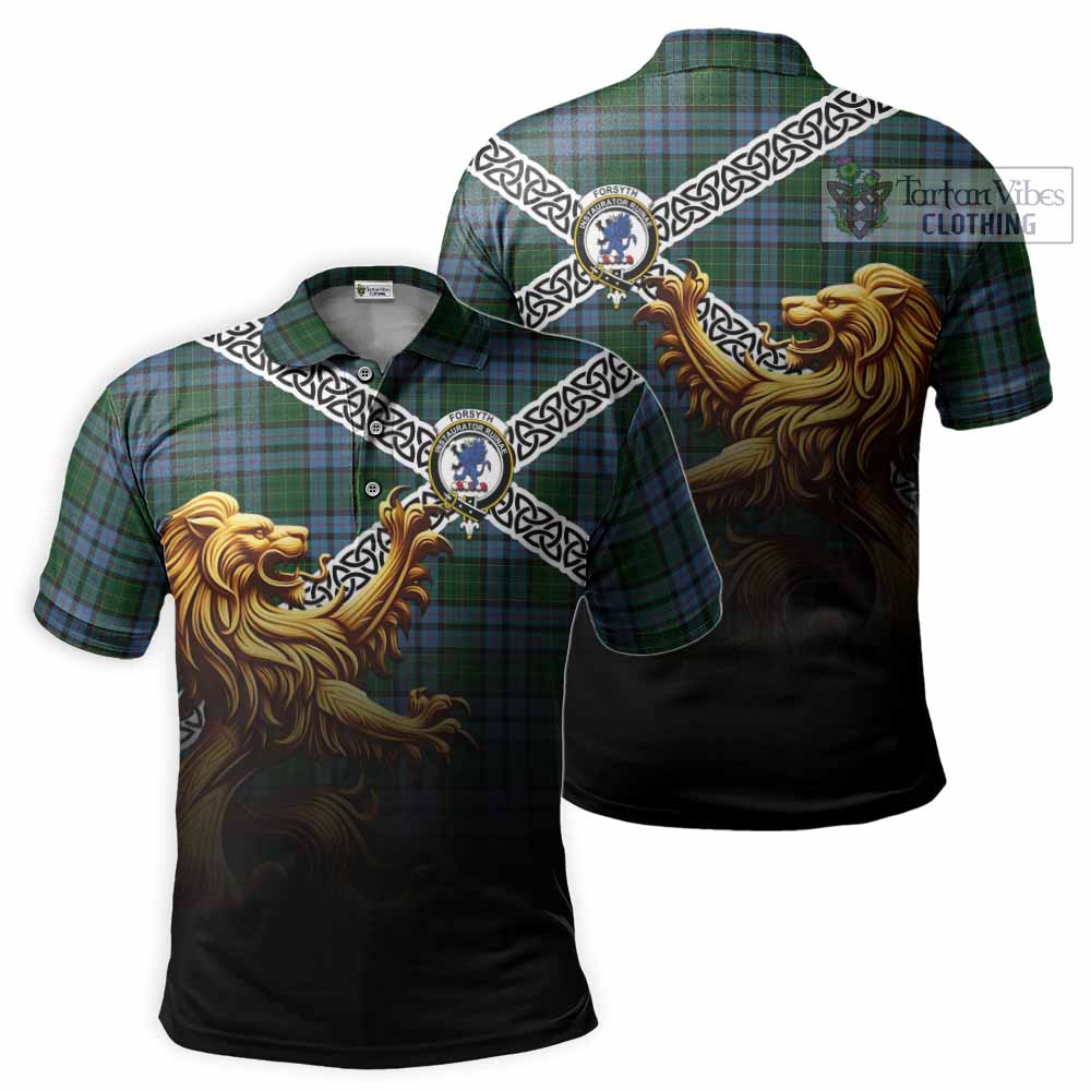 Forsyth Crest Tartan Polo Shirt with Golden Lion Emblem Celtic Style - Tartan Vibes Clothing