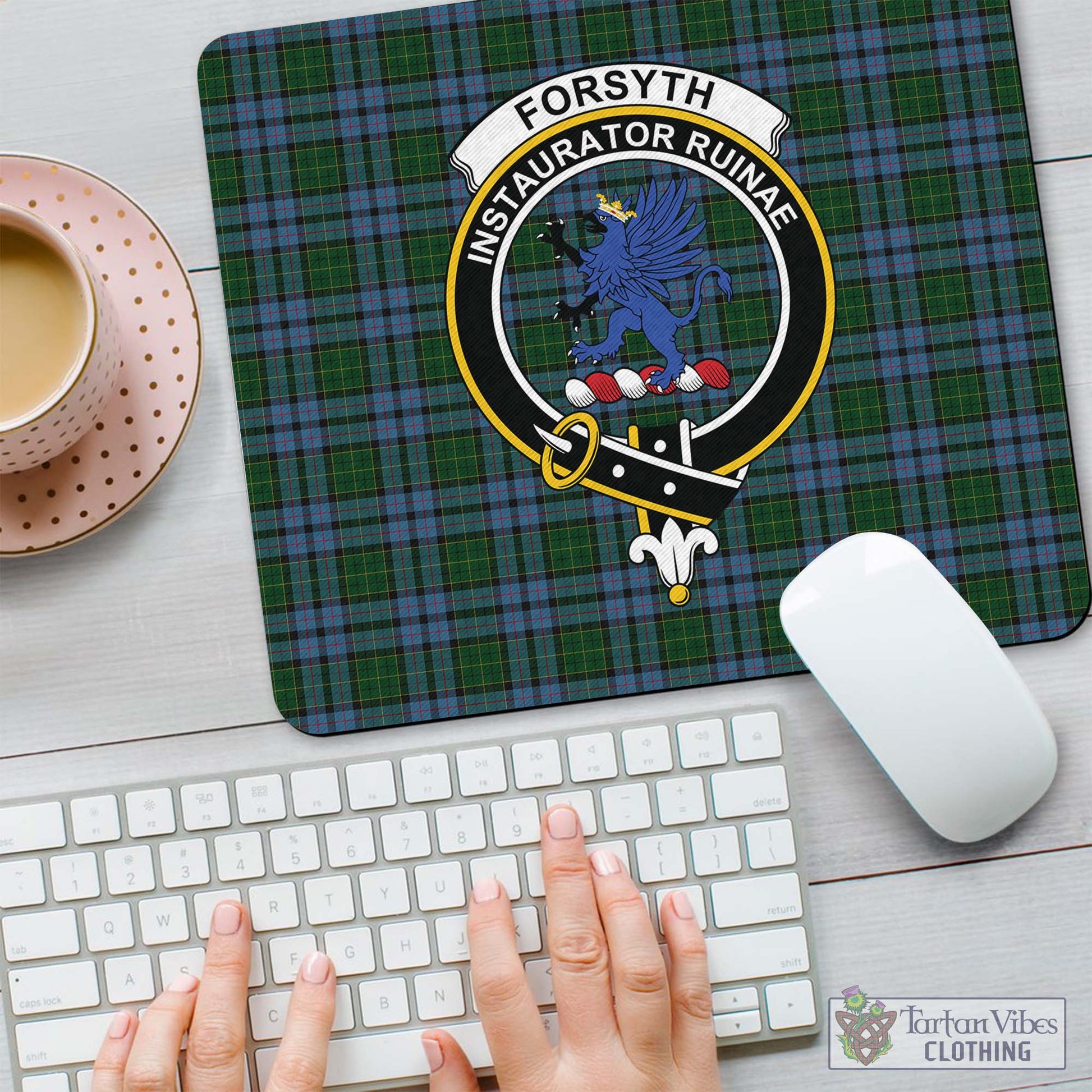Tartan Vibes Clothing Forsyth Tartan Mouse Pad with Family Crest