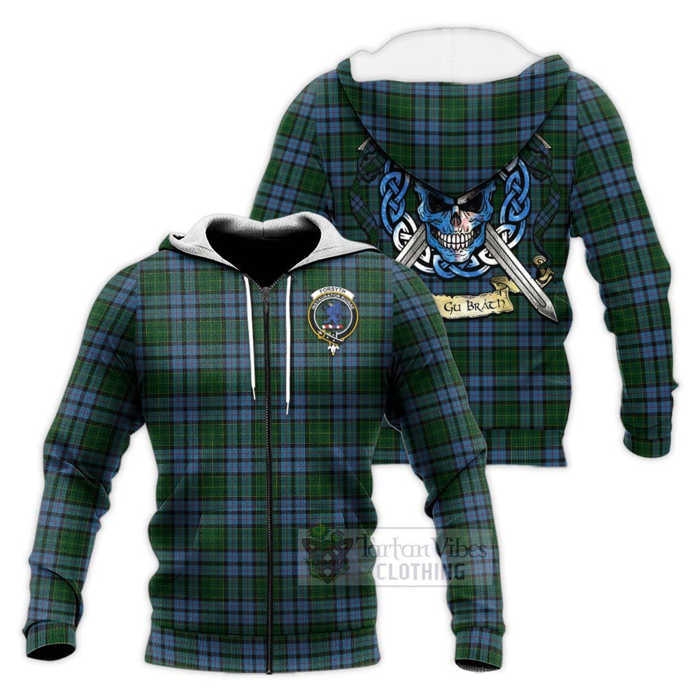 Forsyth Tartan Knitted Hoodie with Family Crest Celtic Skull Style Unisex Knitted Zip Hoodie - Tartan Vibes Clothing