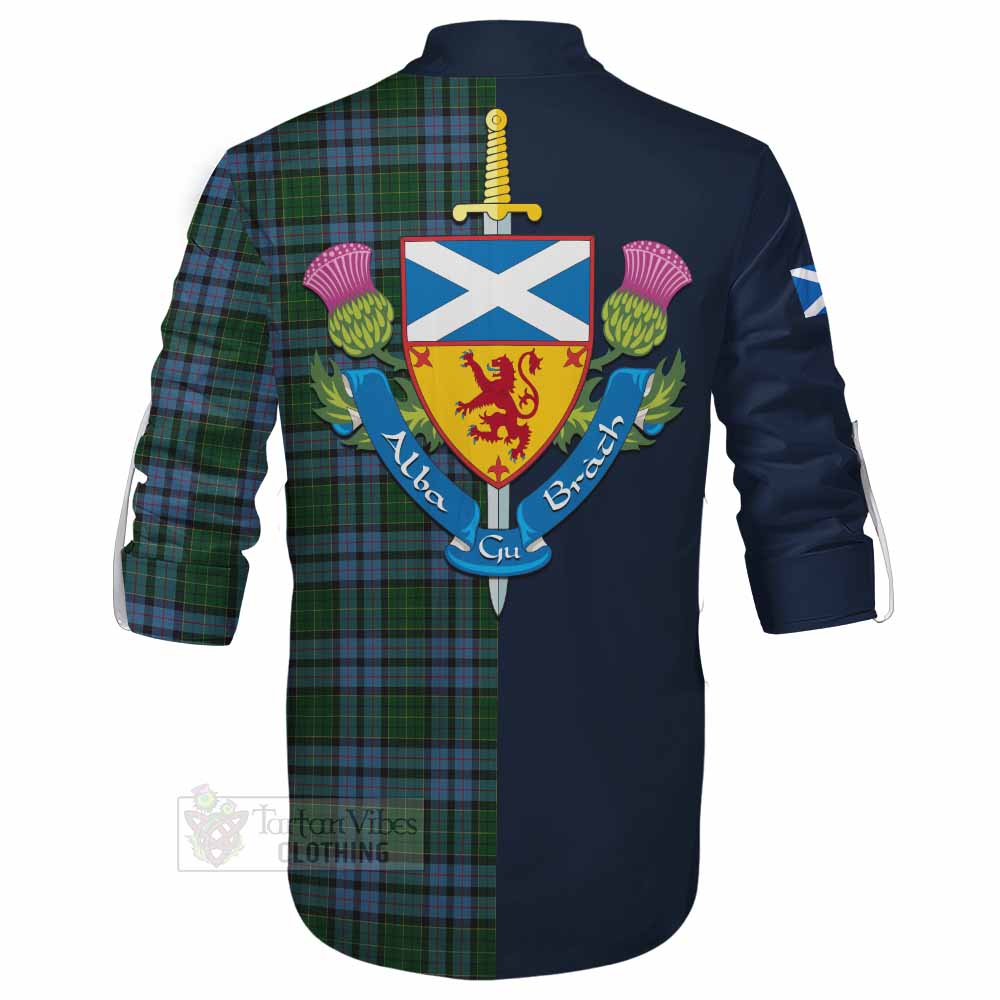 Forsyth Tartan Ghillie Kilt Shirt Alba with Scottish Lion Royal Arm Half Style - Tartan Vibes Clothing