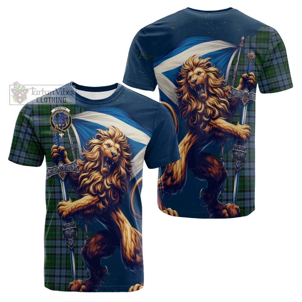 Forsyth Tartan Family Crest Cotton T-shirt with Scottish Majestic Lion - Tartan Vibes Clothing
