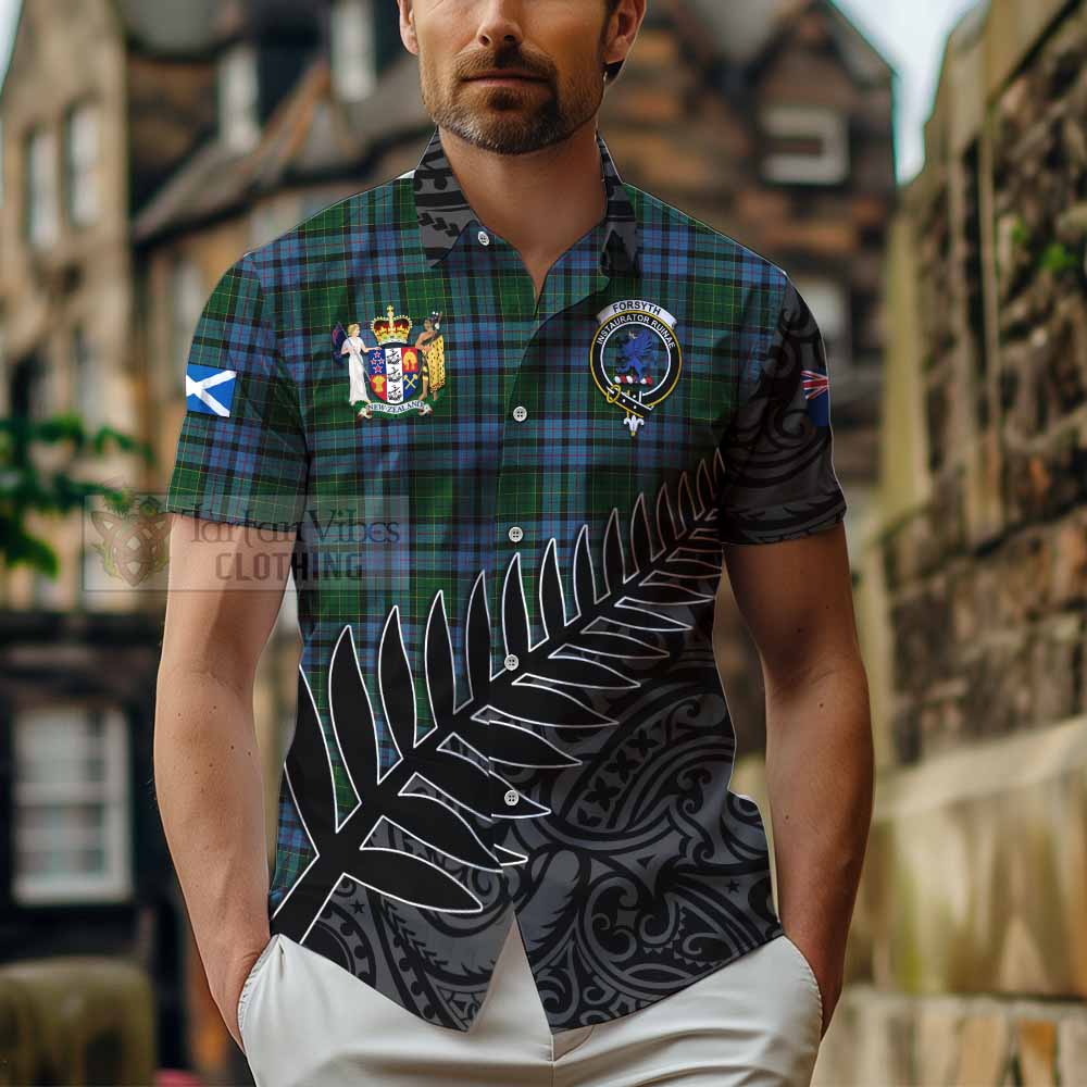 Forsyth Crest Tartan Hawaiian Shirt with New Zealand Silver Fern Half Style - Tartan Vibes Clothing