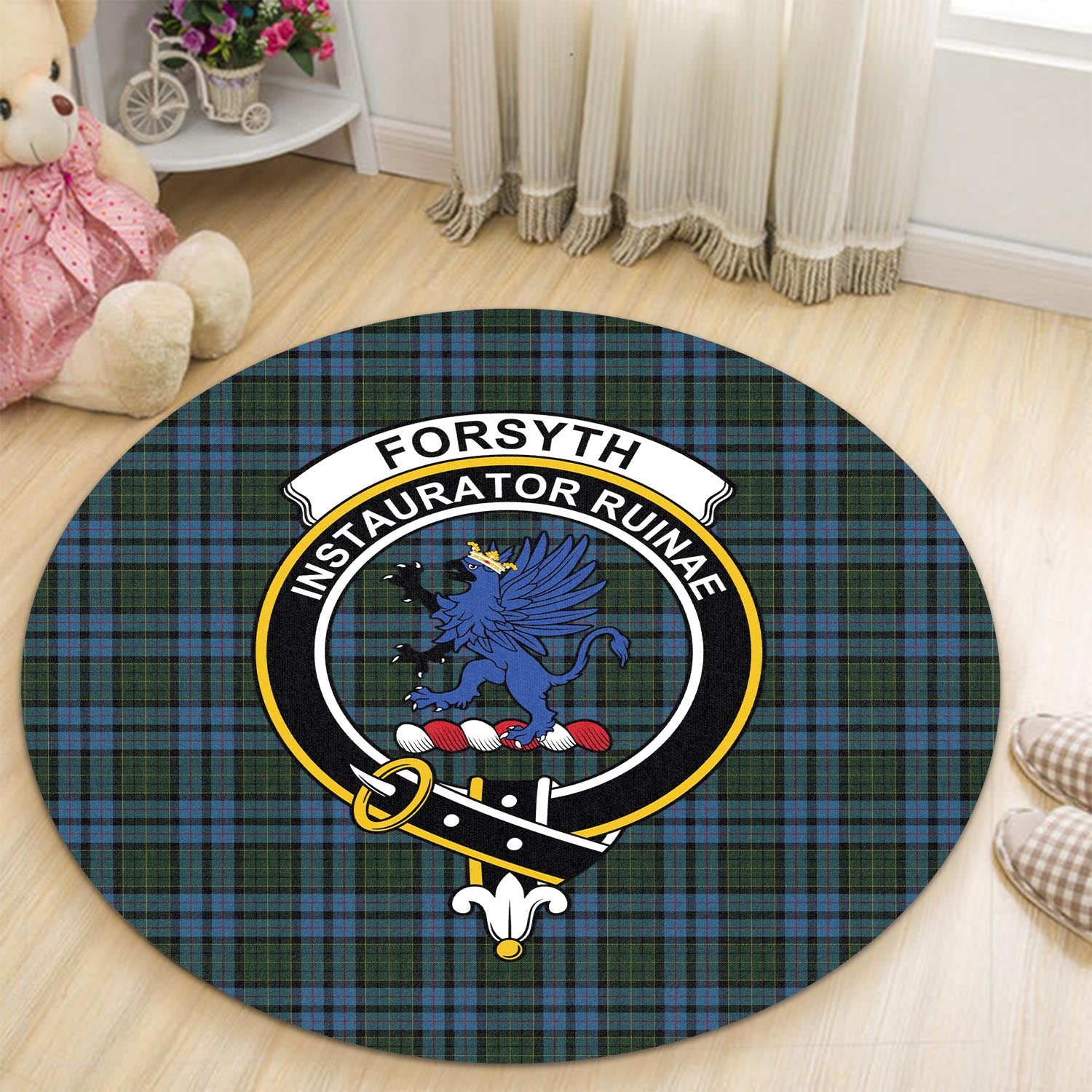 Forsyth Tartan Round Rug with Family Crest - Tartan Vibes Clothing