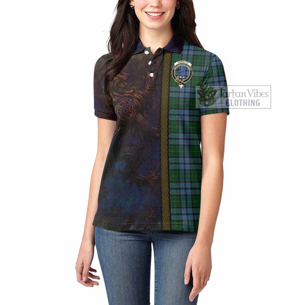 Tartan Vibes Clothing Forsyth Tartan Family Crest Women's Polo Shirt Alba Gu Brath Be Brave Lion Ancient Style