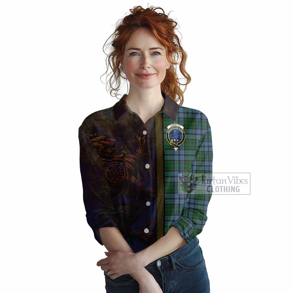 Tartan Vibes Clothing Forsyth Tartan Family Crest Women's Casual Shirt Alba Gu Brath Be Brave Lion Ancient Style