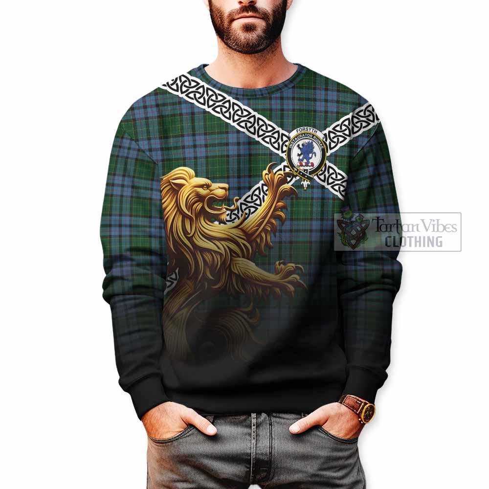 Forsyth Crest Tartan Sweatshirt with Golden Lion Emblem Celtic Style - Tartan Vibes Clothing