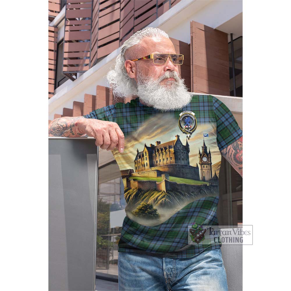 Tartan Vibes Clothing Forsyth Tartan Family Crest Cotton T-shirt with Scottish Ancient Castle Style