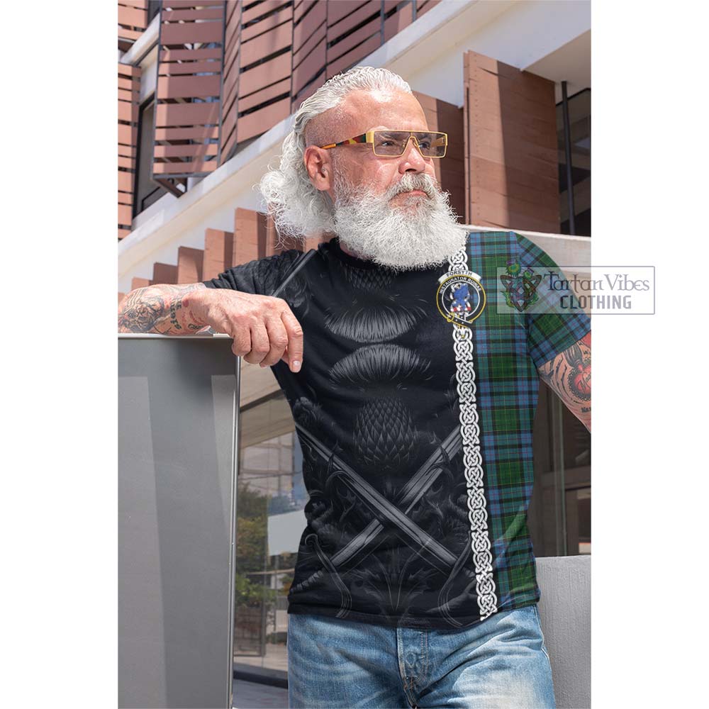 Tartan Vibes Clothing Forsyth Tartan Cotton T-shirt with Family Crest Cross Sword Thistle Celtic Vibes