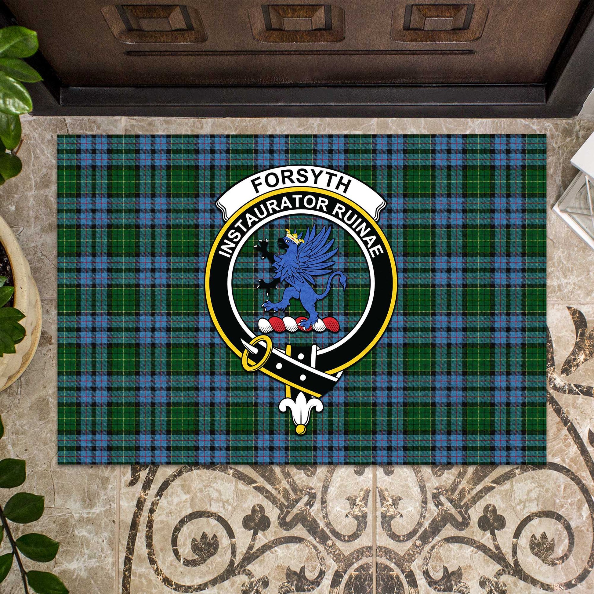 Forsyth Tartan Rubber Doormat with Family Crest - Tartan Vibes Clothing