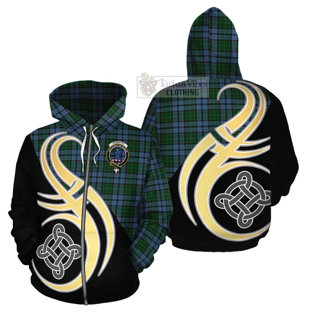 Forsyth Tartan Cotton Hoodie with Family Crest and Celtic Symbol Style - Tartan Vibes Clothing