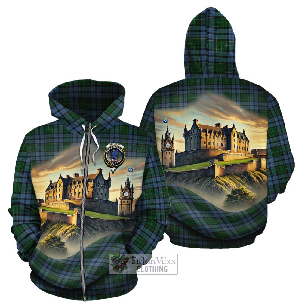 Forsyth Tartan Family Crest Cotton Hoodie with Scottish Ancient Castle Style Zip Hoodie - Tartan Vibes Clothing