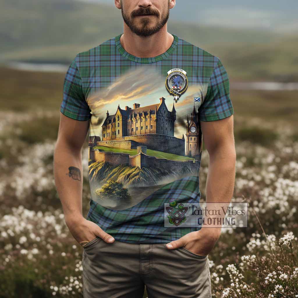 Forsyth Tartan Family Crest T-Shirt with Scottish Ancient Castle Style - Tartan Vibes Clothing