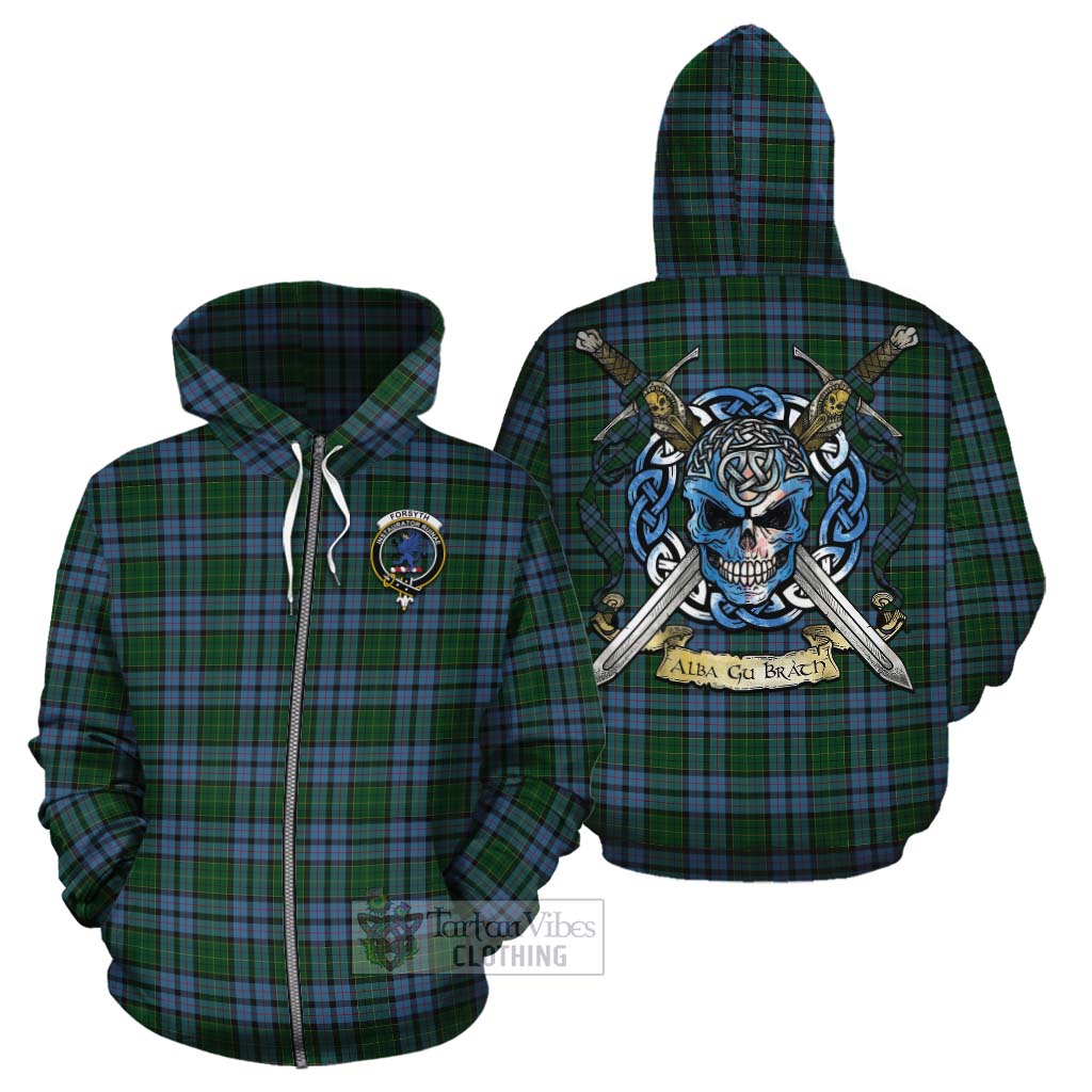 Forsyth Tartan Cotton Hoodie with Family Crest Celtic Skull Style - Tartan Vibes Clothing