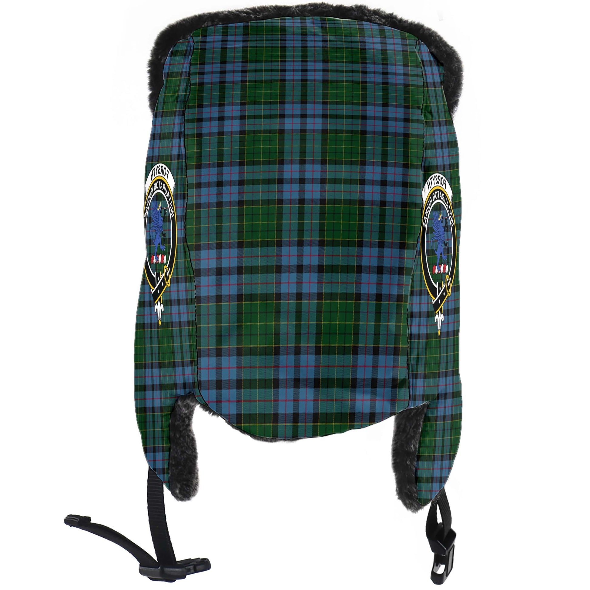 Forsyth Tartan Winter Trapper Hat with Family Crest - Tartan Vibes Clothing