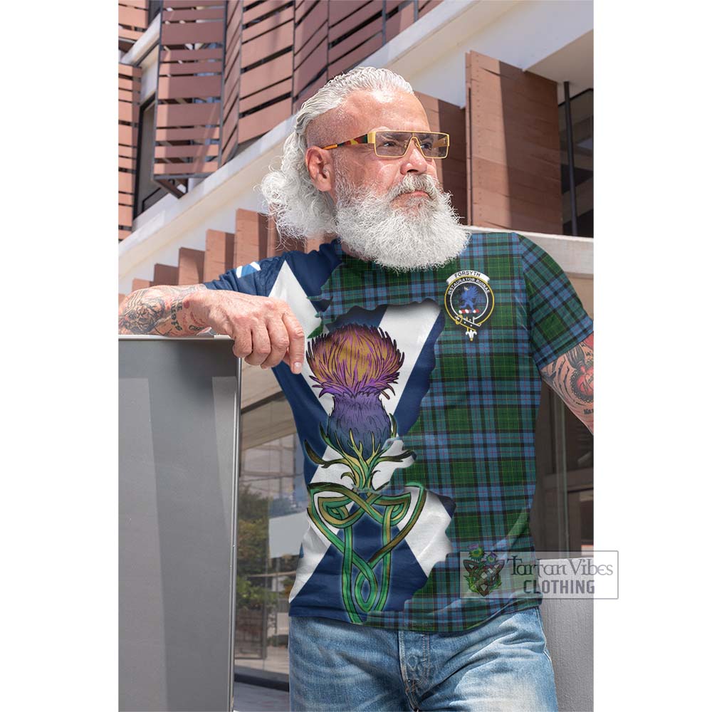 Tartan Vibes Clothing Forsyth Tartan Family Crest Cotton T-shirt Scottish Thistle Celtic Inspired