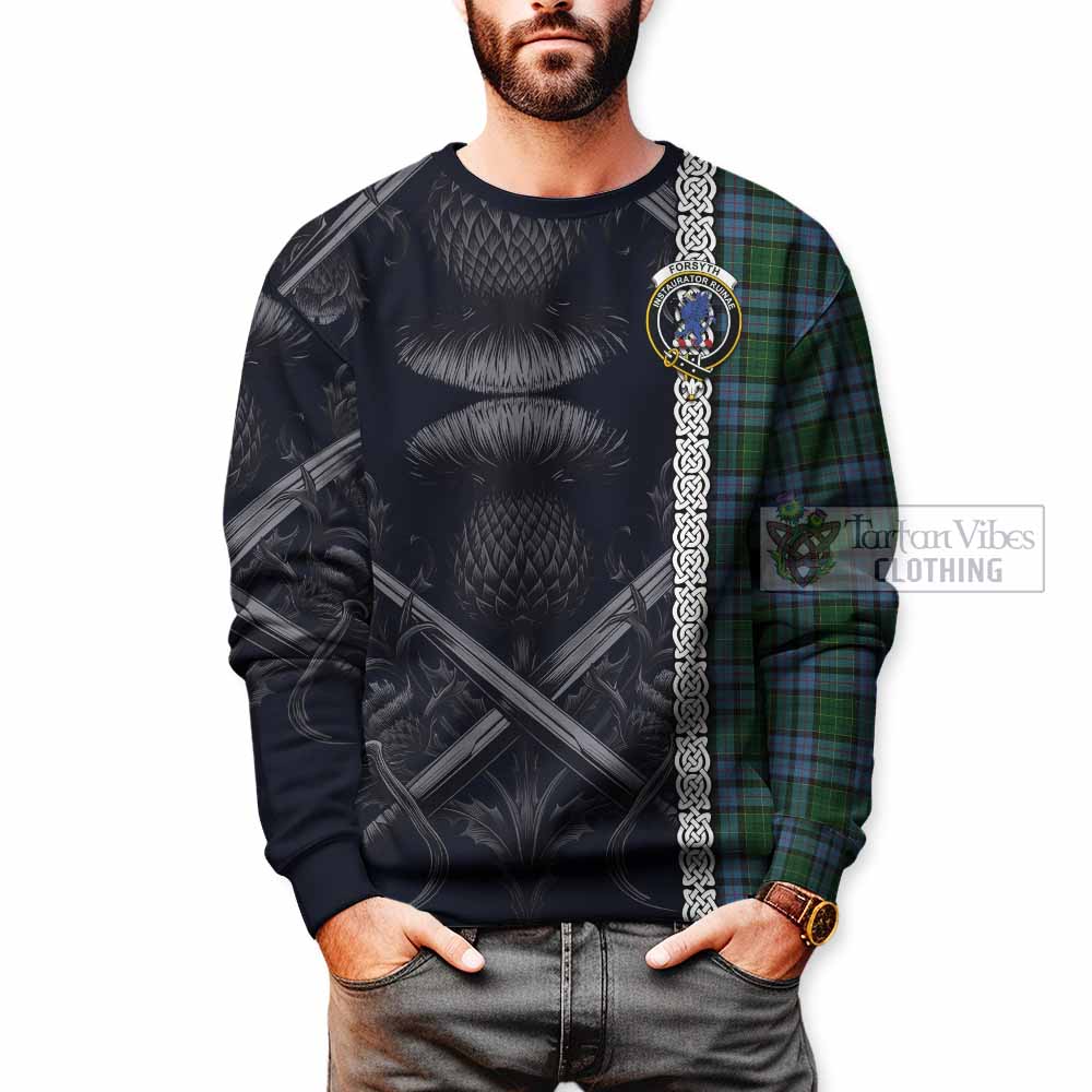 Forsyth Tartan Sweatshirt with Family Crest Cross Sword Thistle Celtic Vibes - Tartan Vibes Clothing