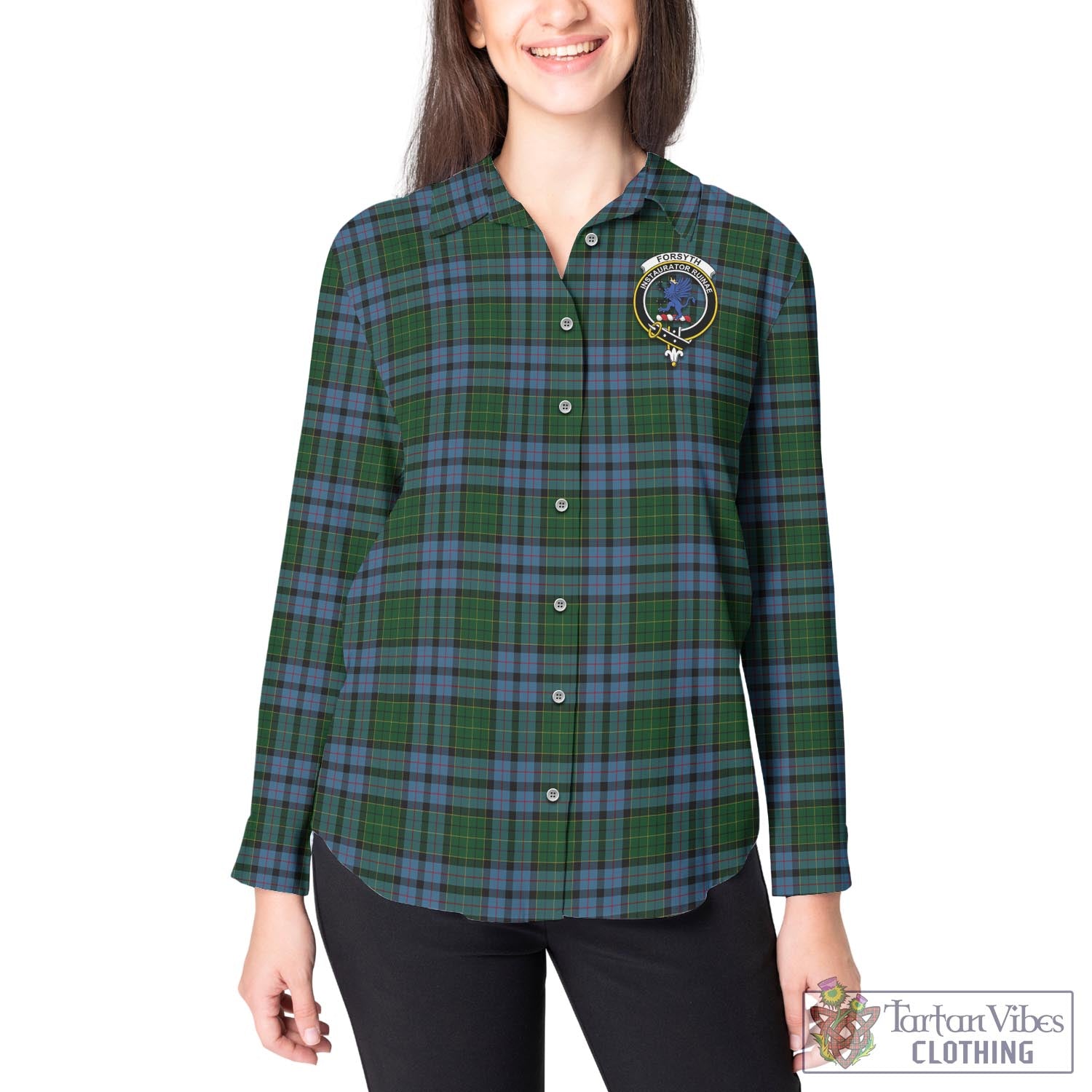 Forsyth Tartan Women's Casual Shirt with Family Crest - Tartan Vibes Clothing