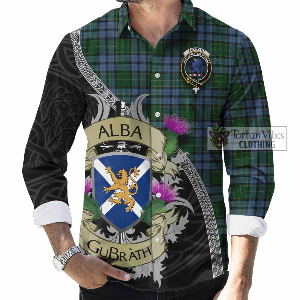 Forsyth Tartan Family Crest Long Sleeve Button Shirt Lion Rampant Royal Thistle Shield Celtic Inspired - Tartan Vibes Clothing