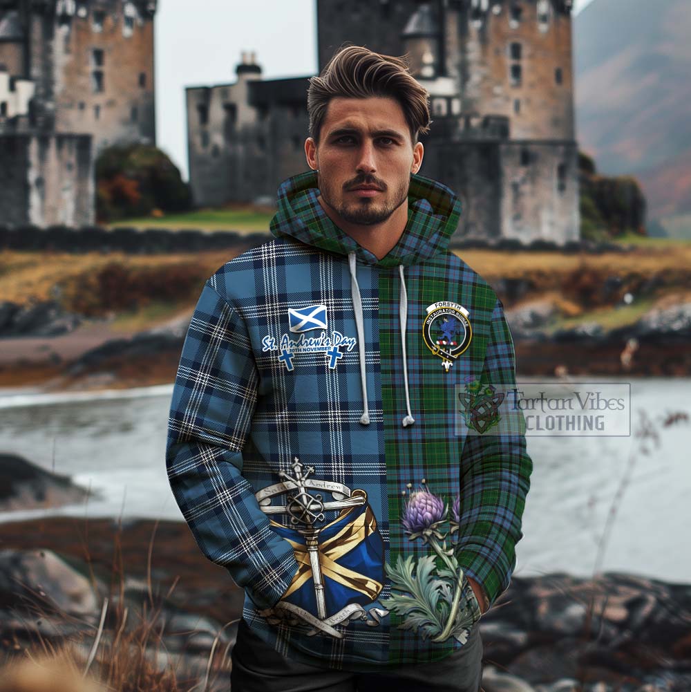 Forsyth Tartan Cotton Hoodie Happy St. Andrew's Day Half Tartan Style - Tartan Vibes Clothing