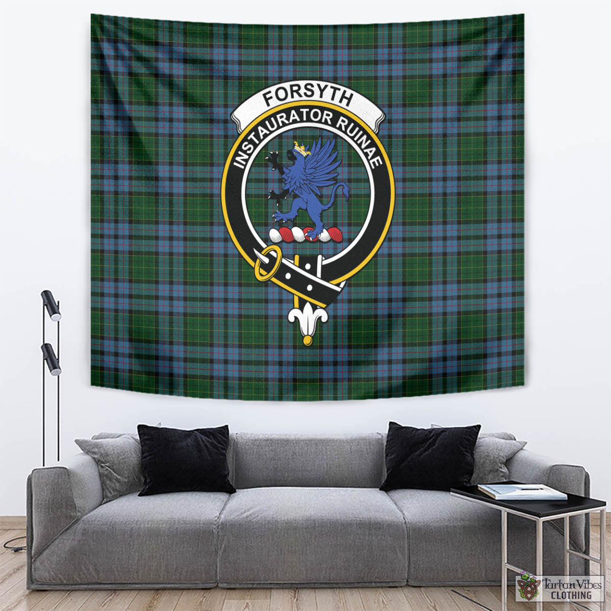 Forsyth Tartan Tapestry Wall Hanging and Home Decor for Room with Family Crest - Tartan Vibes Clothing